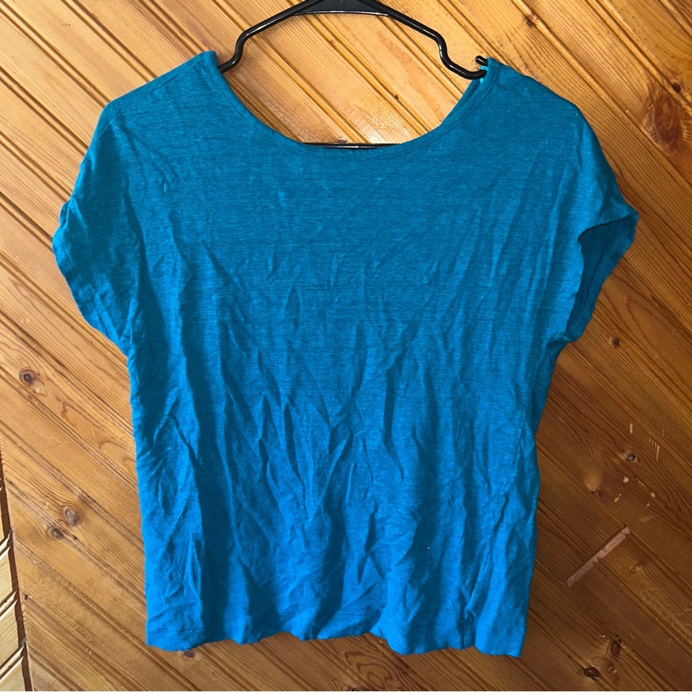 Rachel Zoe turquoise Linen Short Sleeve Tee small